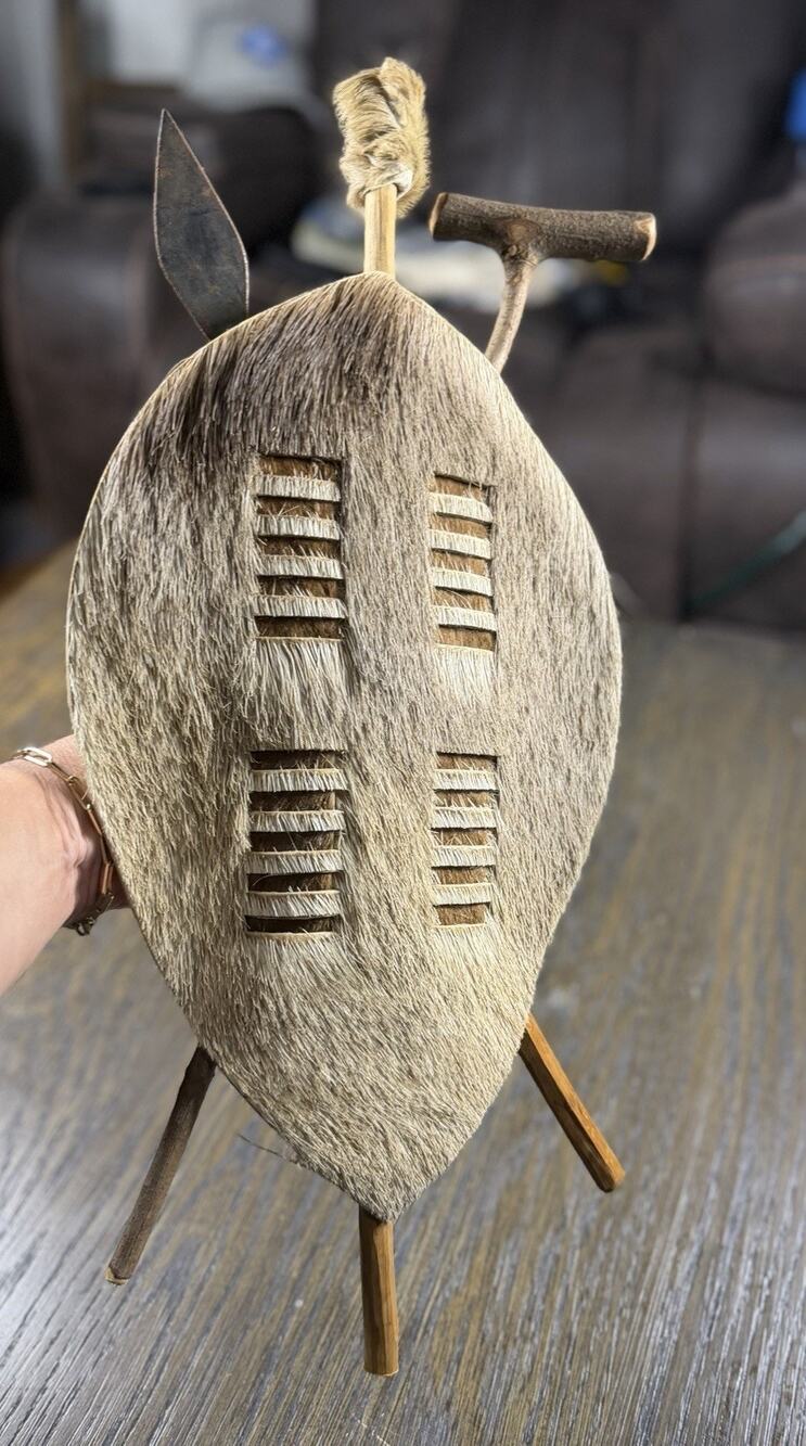 Vintage African Zulu-Style War Shield Genuine Tanned Hide Wall Decor